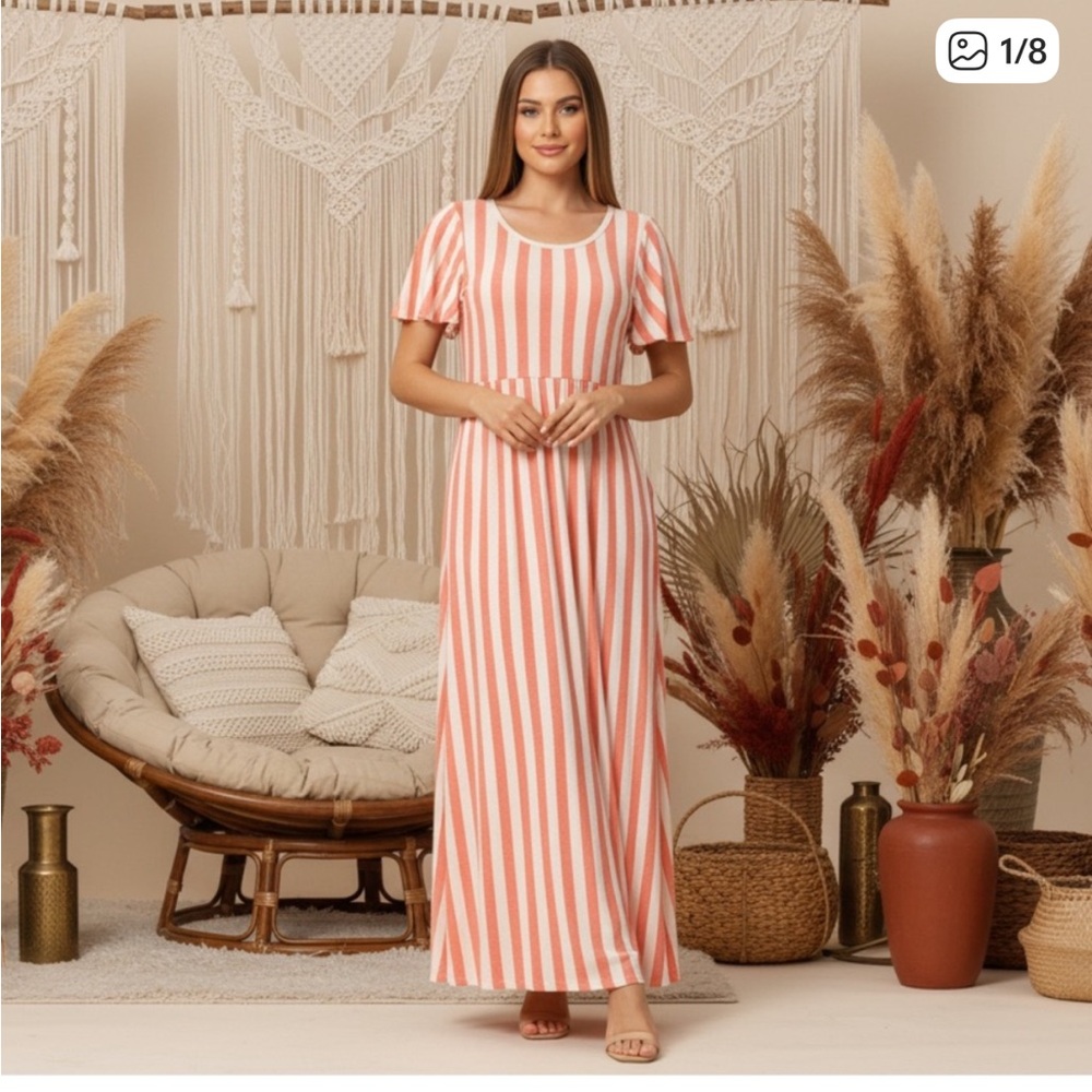 LuLaRoe Pink and White Striped Maxi Dress